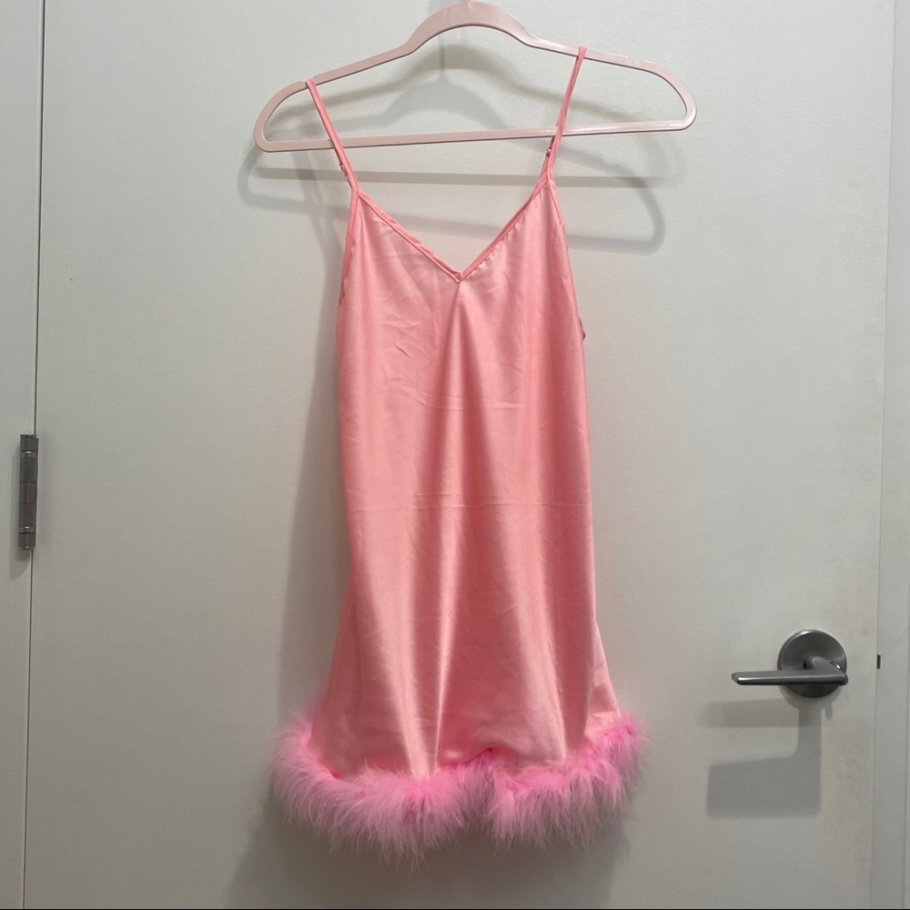 Sugar Thrillz Satin Furry/Fluffy Slip Dress
